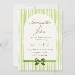 Convites Modern Citrus Green Stripe Back Photo Wedding
