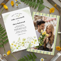 Modern Citrus Wildflower Stripe Photo Wedding