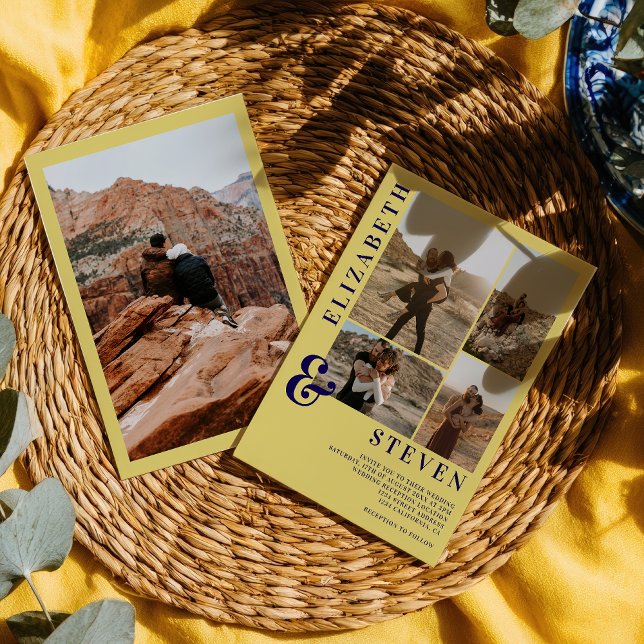 Convites Modern Citrus Yellow Ampersand 5-Photo Wedding (Modern Citrus Yellow Ampersand 5-Photo Wedding Invitation)