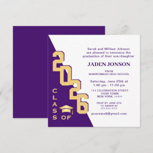 Convites Modern Class of 2023 Gold Purple Graduation Party