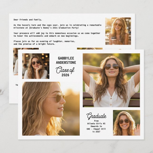 Convites Modern Class of 2026 Multi Photo Graduation Party  (Frente/Verso)