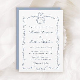 Convites Modern Classic French Frame Wedding Dusty Blue