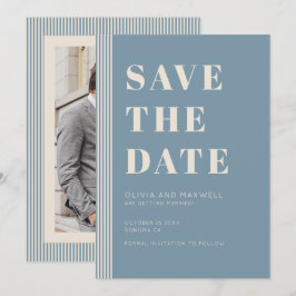 Convites Modern Classic Save The Date Blue Striped Photo