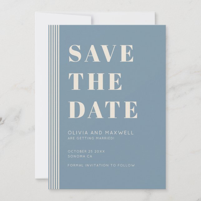 Convites Modern Classic Save The Date Blue Striped Wedding  (Frente)