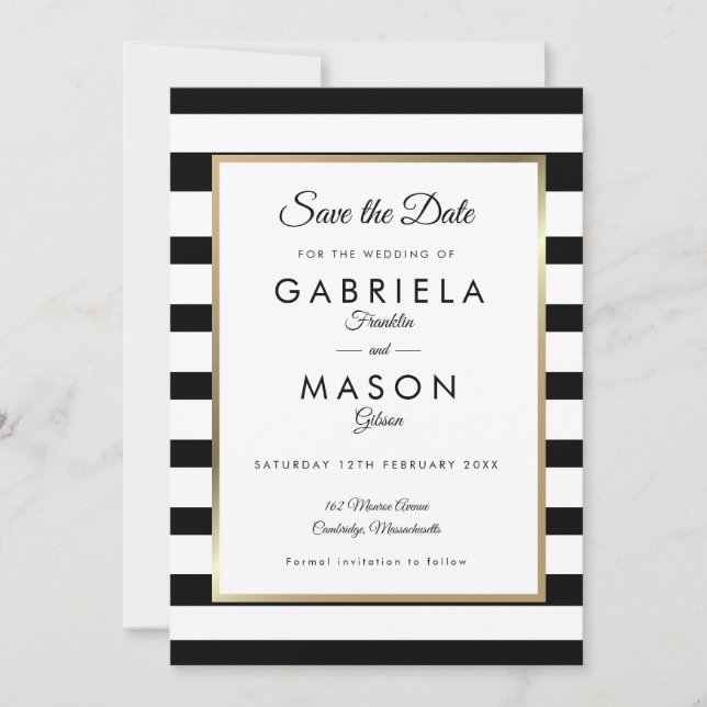 Convites Modern Classic Stripe Wedding Salvar a Data (Frente)