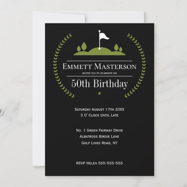 Convites Modern Classy 50th Birthday Golfer Festa de aniver (Frente)