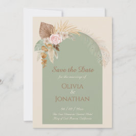 Convites Modern Classy Boho Rustic Beige Mint Salvar Data