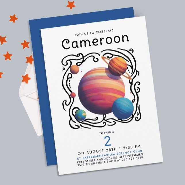 Convites Modern Colorful Planets Moon Cosmic Space Universe (Criador carregado)