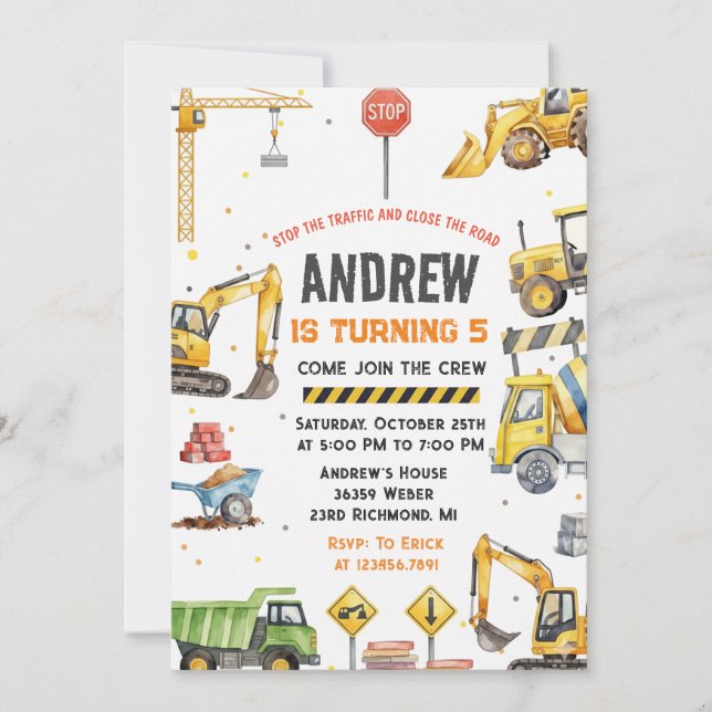 Convites Modern Construction Birthday Party custom image (Frente)