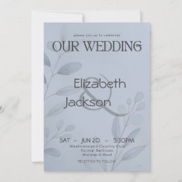 Convites Modern Cool Blue Botanical Typography Wedding  
