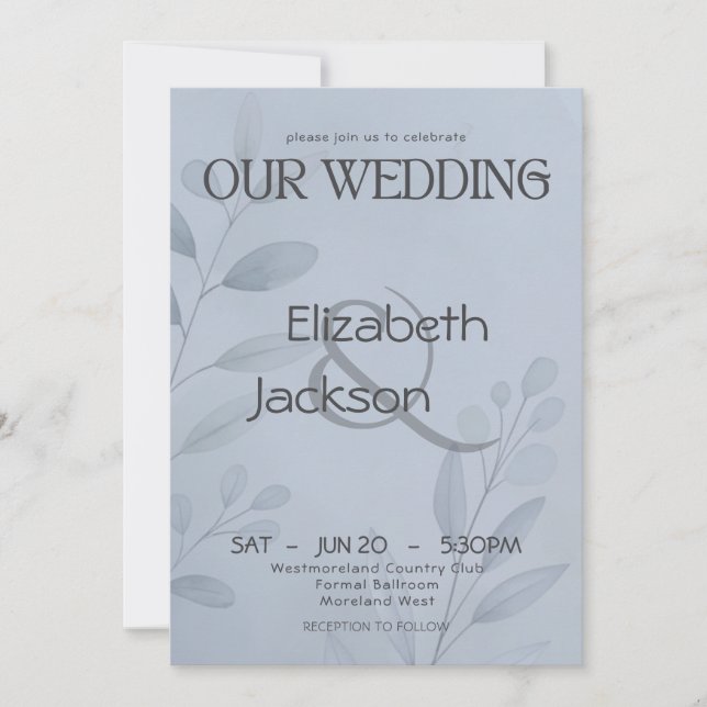 Convites Modern Cool Blue Botanical Typography Wedding   (Frente)