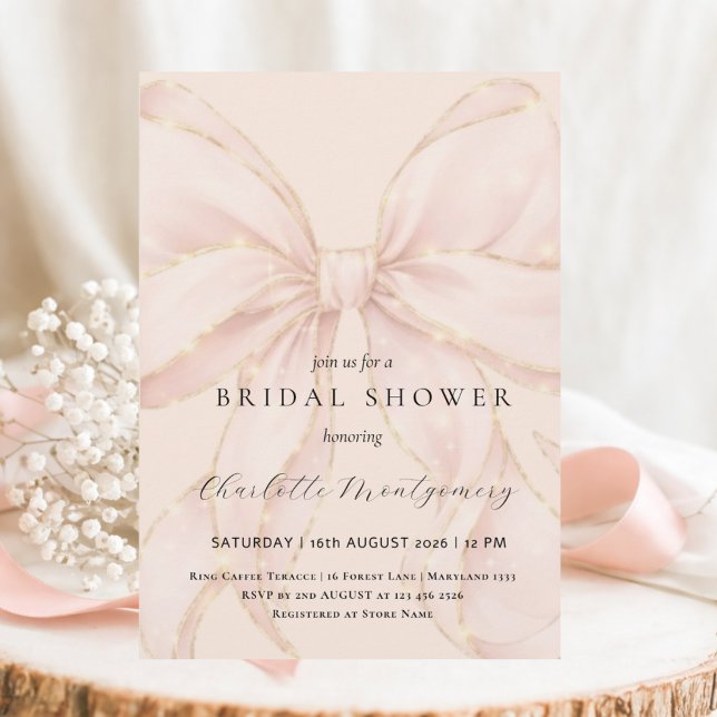 Convites Modern Coquette Pink Bow Bridal Shower (Criador carregado)