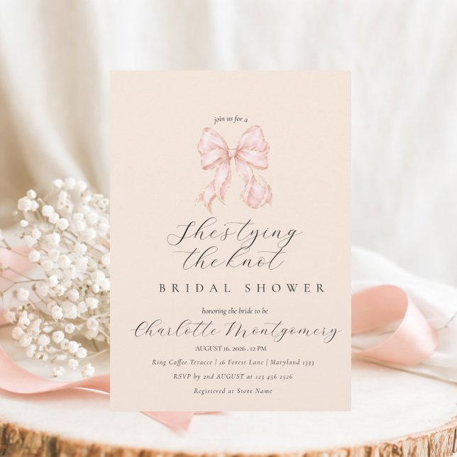 Convites Modern Coquette Pink Bow Bridal Shower Invitation  (Criador carregado)