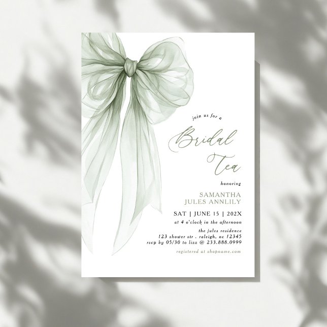 Convites Modern Coquette Sage Green Bow Bridal Tea  (Criador carregado)