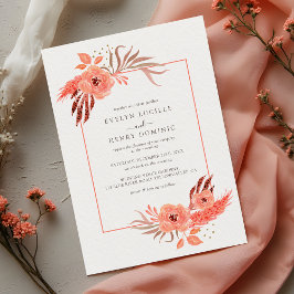 Convites Modern Coral Orange Floral Terracotta Wedding