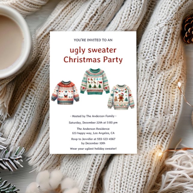 Convites Modern Cozy Ugly Sweater Festa de Natal (Criador carregado)