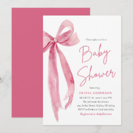 Convites Modern Cute Blush Pink Bow Baby Shower