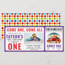 Modern Cute Circus Carnival 1st Birthday Ticket 