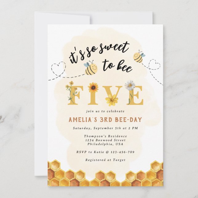 Convites Modern Cute É tão doce ser cinco anos (Frente)