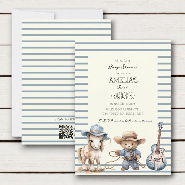 Convites modern cute pastel first rodeo baby shower (Criador carregado)