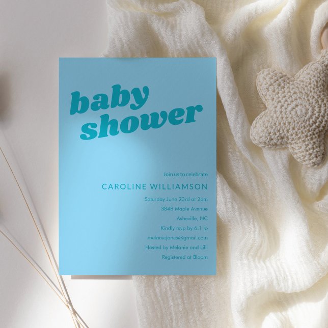 Convites Modern Cute Pastel Teal Blue Retro Baby Shower  (Criador carregado)