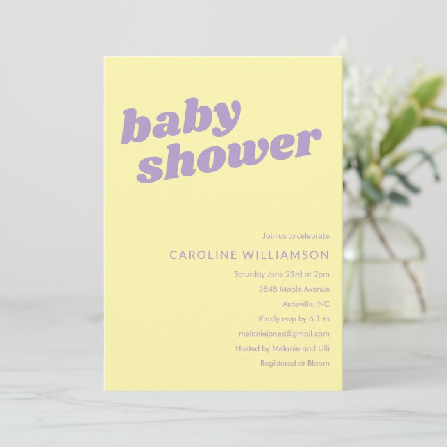Convites Modern Cute Pastel Yellow Retro Baby Shower  (Em pé/Frente)