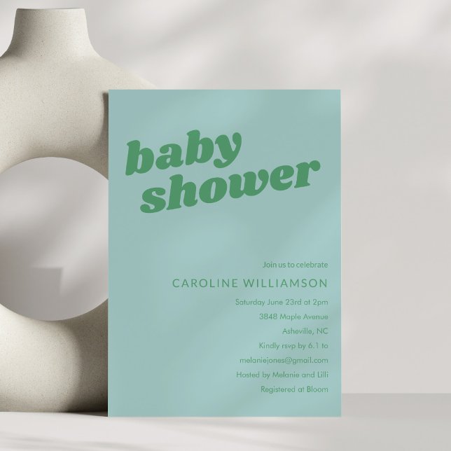 Convites Modern Cute Soft Blue Green Retro Baby Shower  (Criador carregado)