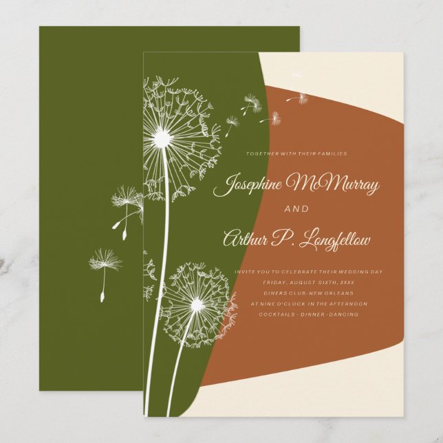 Convites Modern Dandelion Wedding (Frente/Verso)