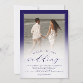 Convites Modern Dark Blue Ombre 2-Photo Wedding