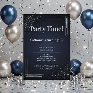 Convites Modern Dark Blue & Silver 18th Birthday Invitation