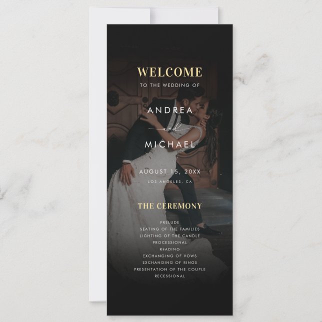 Convites Modern Dark Faded Photo Gold & Black Wedding (Frente)
