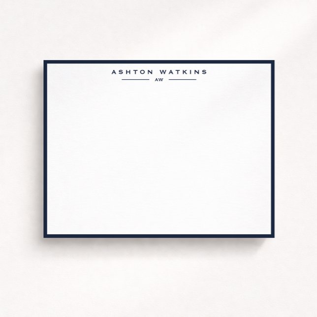 Convites Modern Dark Navy Border Note Card (Criador carregado)