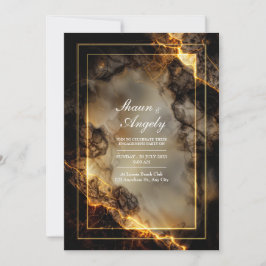 Convites Modern Dark Slate Molten Gilded Kintsugi Wedding