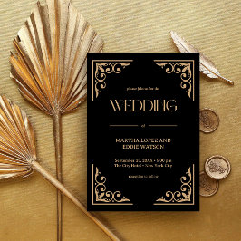 Convites Modern Deco | Elegant Black and Gold Wedding