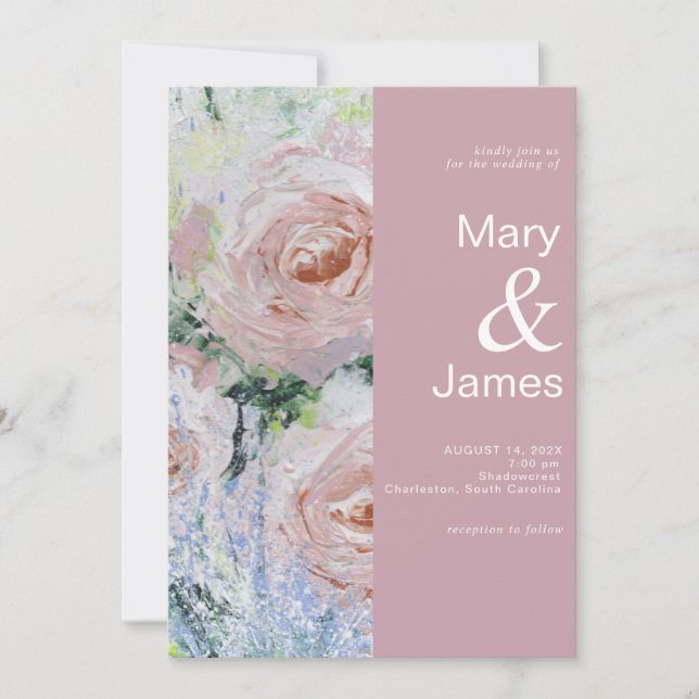 Convites Modern deco Floral Wedding Rosa | Casamento (Frente)