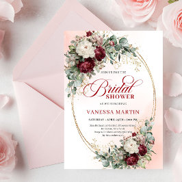 Convites Modern Deep Red Floral Gold Bridal Shower Invite