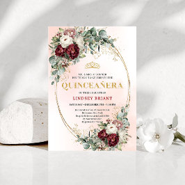 Convites Modern Deep Red Flowers 15th Birthday Invitation