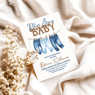 Convites Modern Denim Clothesline Boy Blue Chá de fraldas