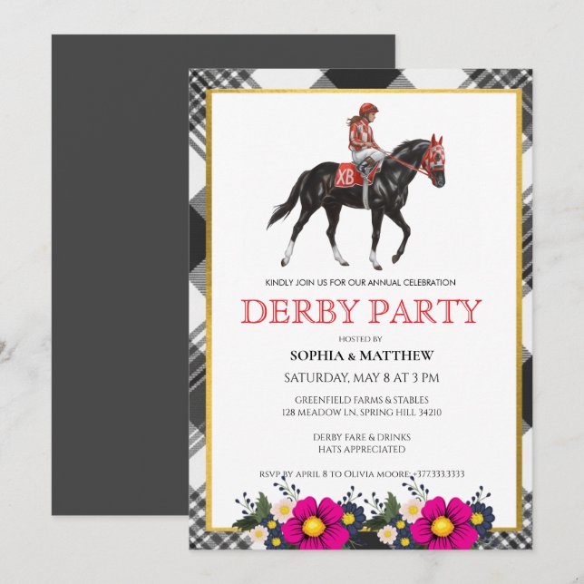 Convites Modern Derby Party Invitation Horse Racing (Frente/Verso)