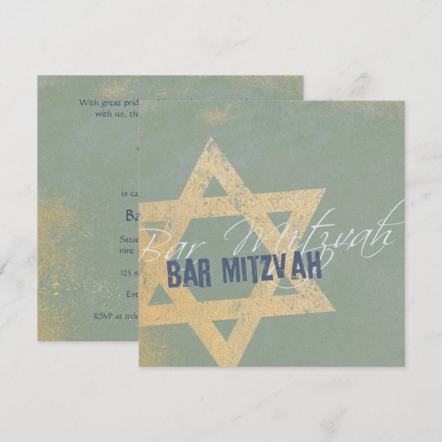 Convites Modern Distressed - Bar Mitzvah Invitation (Frente/Verso)