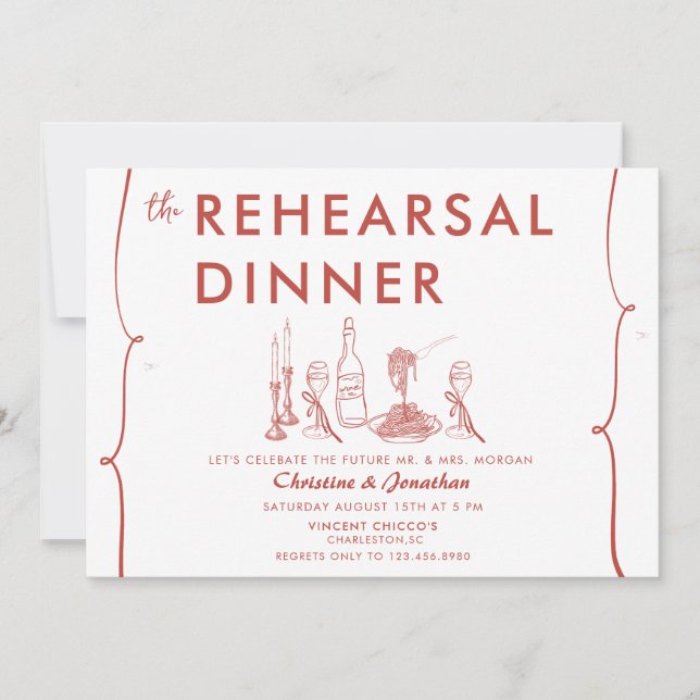 Convites Modern Doodle | Comida italiana | Janto de ensaio (Frente)