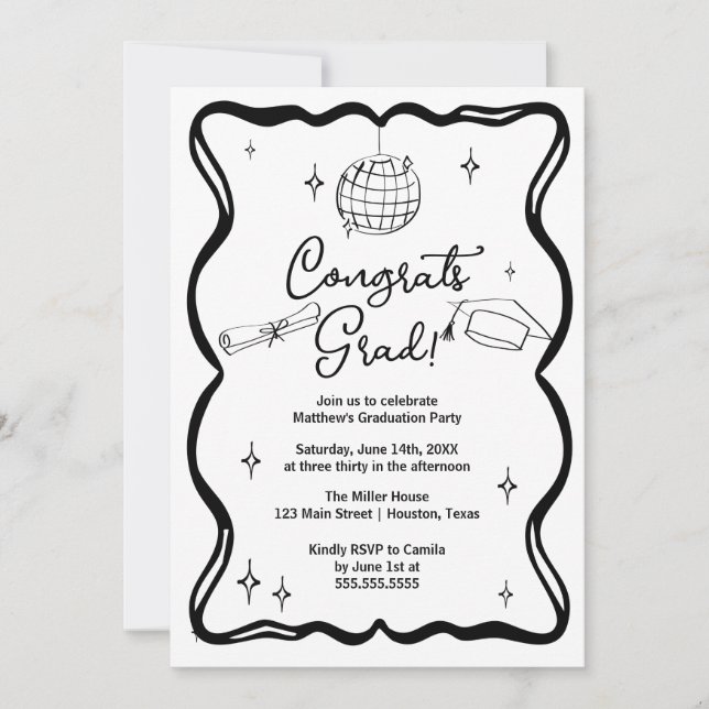 Convites Modern doodle Congrats grad! Graduation Invitation (Frente)