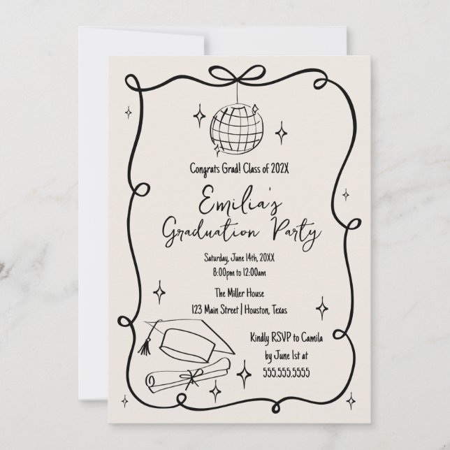 Convites Modern doodle Graduation Invitation (Frente)