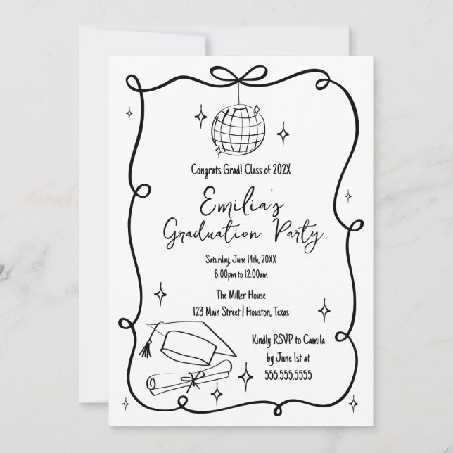 Convites Modern doodle Graduation Invitation (Frente)