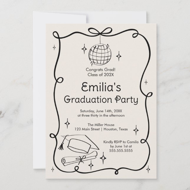 Convites Modern doodle Graduation Invitation (Frente)