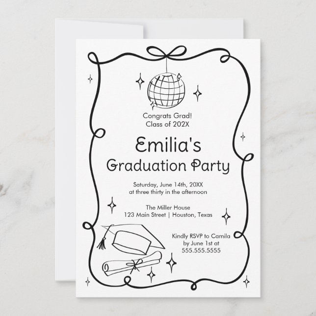Convites Modern doodle Graduation Invitation (Frente)