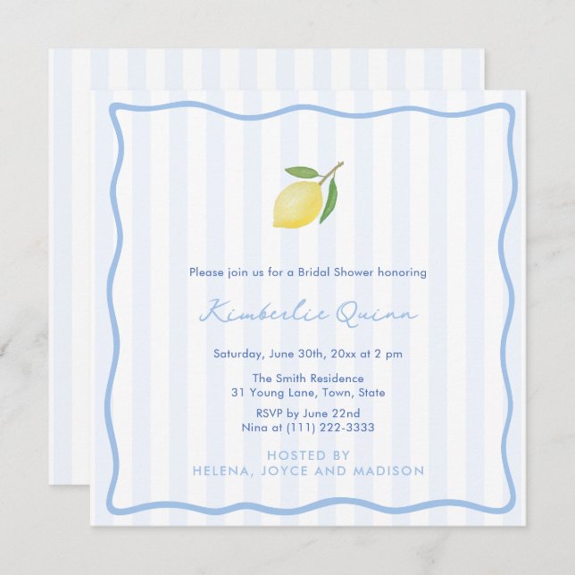 Convites Modern Doodles And Stripes Lemon Bridal Shower (Frente/Verso)