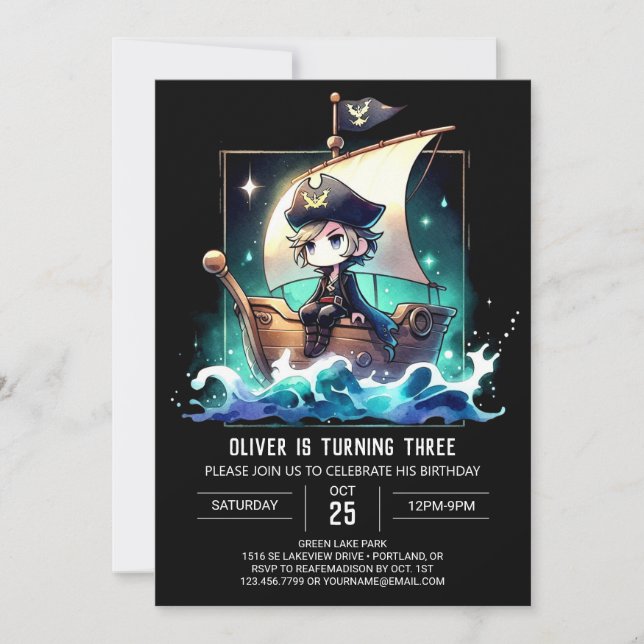 Convites Modern Dreamy Pirate Birthday (Frente)