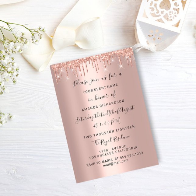 Convites Modern Drives Rosa Dourado Casamento Bridal Glit (Modern Drips Rose Gold Bridal Wedding Spark Glit Invitation)