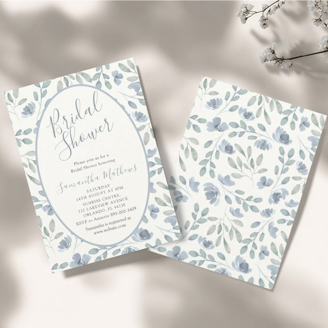 Convites Modern Dusty Blue Watercolor Bridal Shower (Criador carregado)